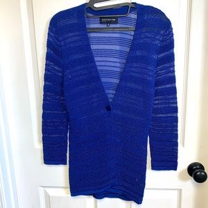 Jones New York Petite royal blue cardigan with 1 button ladies PM. Rayon Nylon